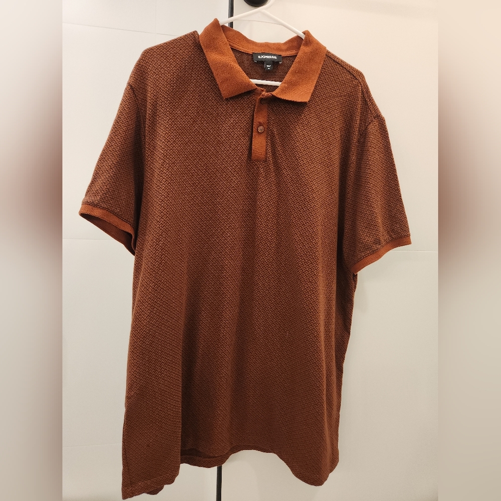NWOT Express Burnt Orange Polo Shirt Classic Cotton Blend Sz XL